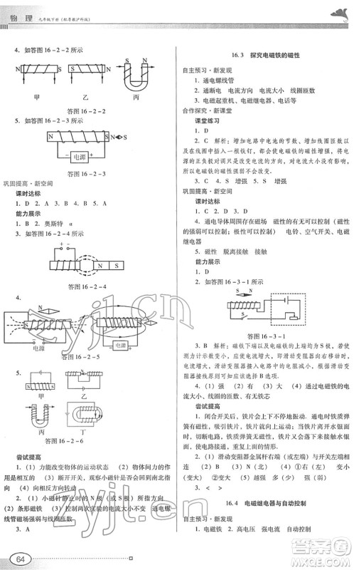 广东教育出版社2022南方新课堂金牌学案九年级物理下册粤教沪科版答案