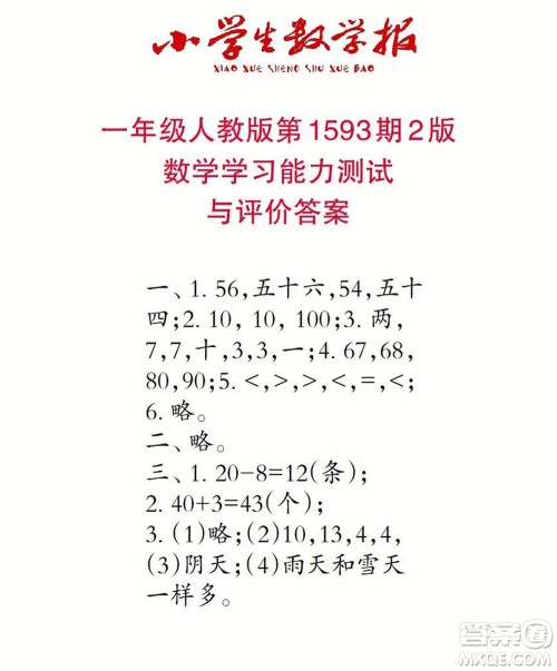 2022春小学生数学报一年级第1593期答案 2022春小学生数学报一年级第1593期答案