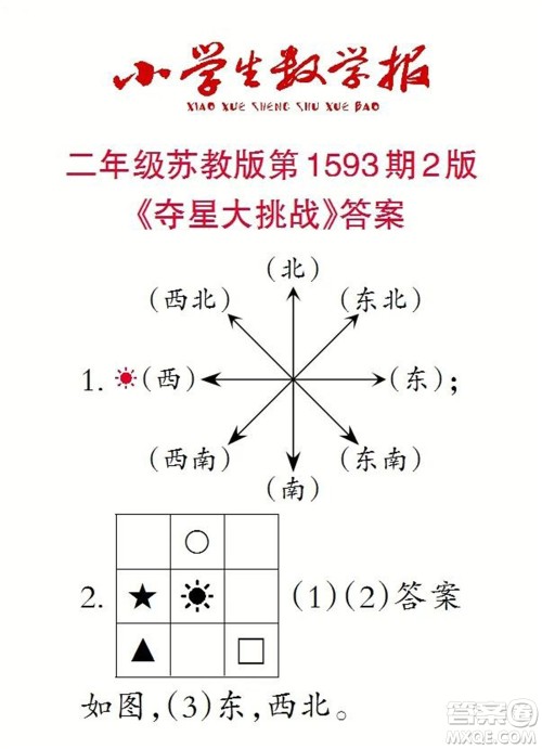 2022春小学生数学报二年级第1593期答案 2022春小学生数学报二年级第1593期答案