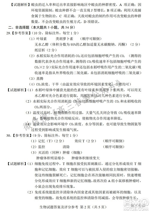 长春市普通高中2022届高三质量监测二理科综合试题及答案 长春市普通高中2022届高三质量监测二理科综合试题及答案