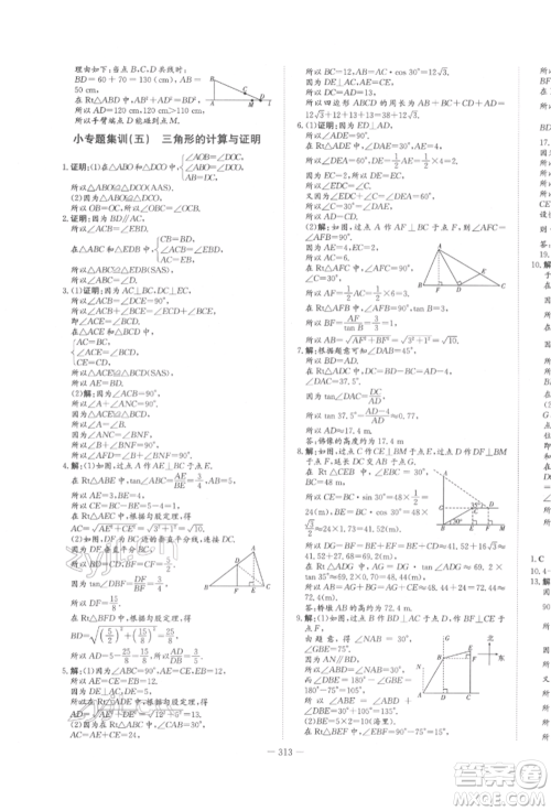 陕西人民教育出版社2022中考总复习导与练数学人教版参考答案