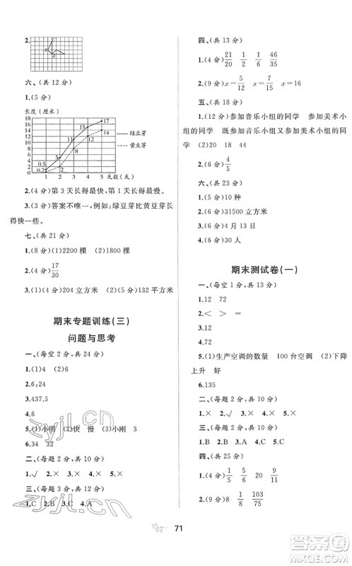 广西教育出版社2022新课程学习与测评单元双测五年级数学下册C冀教版答案