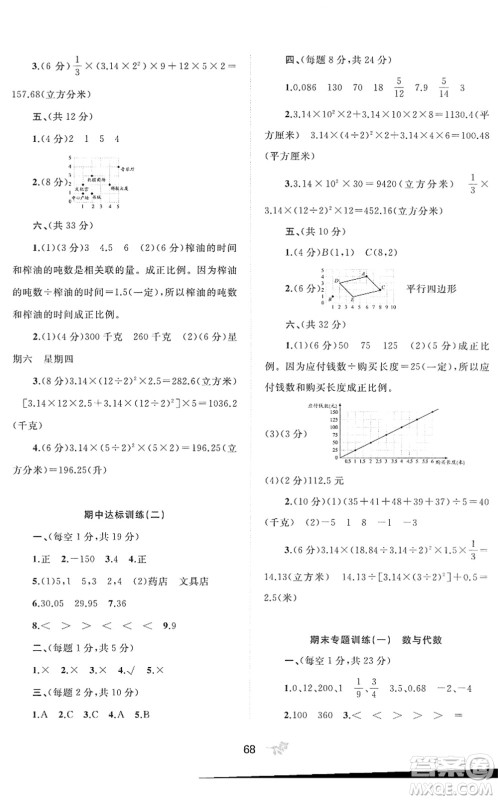 广西教育出版社2022新课程学习与测评单元双测六年级数学下册C冀教版答案