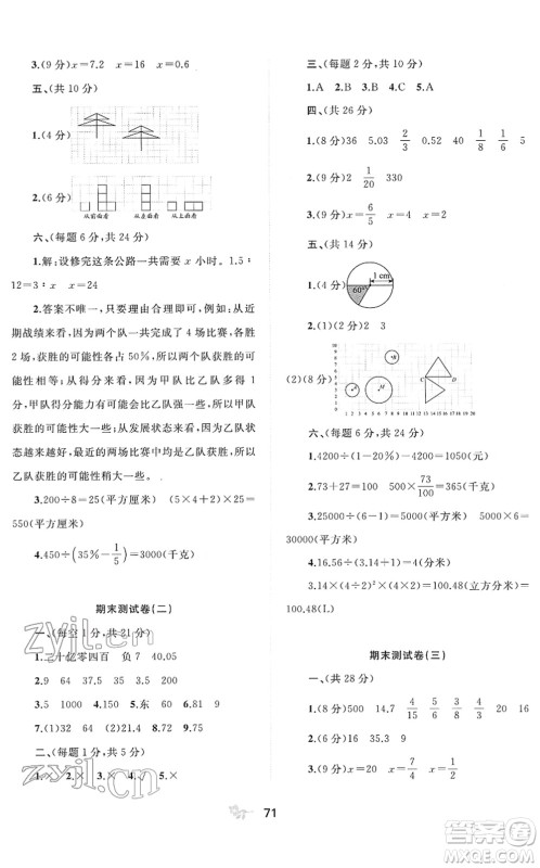 广西教育出版社2022新课程学习与测评单元双测六年级数学下册C冀教版答案