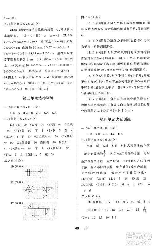 广西教育出版社2022新课程学习与测评单元双测六年级数学下册D北师大版答案