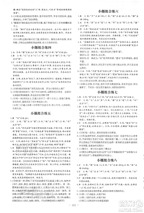 陕西人民教育出版社2022中考总复习导与练语文通用版四川专用参考答案