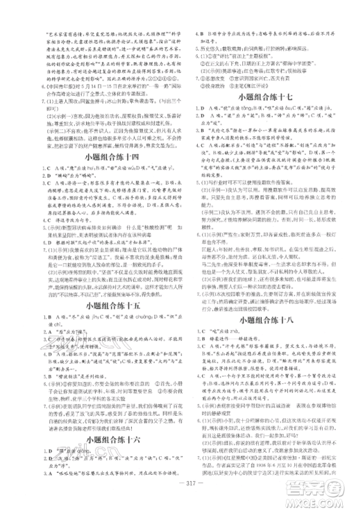 陕西人民教育出版社2022中考总复习导与练语文通用版四川专用参考答案