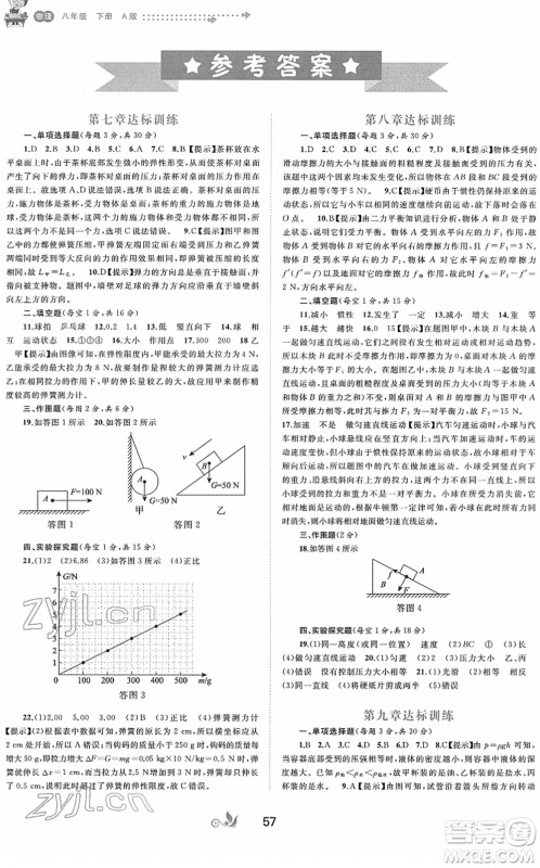 广西教育出版社2022新课程学习与测评单元双测八年级物理下册A人教版答案