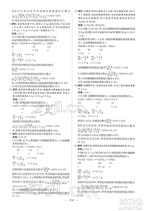 陕西人民教育出版社2022初中总复习导与练化学通用版内蒙古专版参考答案