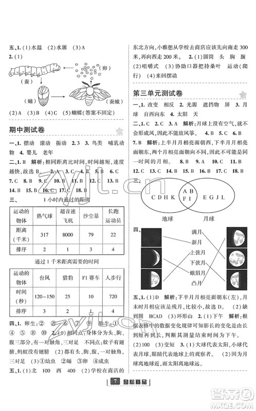 延边人民出版社2022励耘新同步三年级科学下册教科版答案