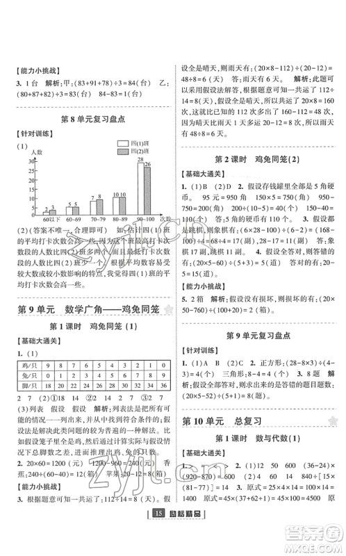 延边人民出版社2022励耘新同步四年级数学下册人教版答案