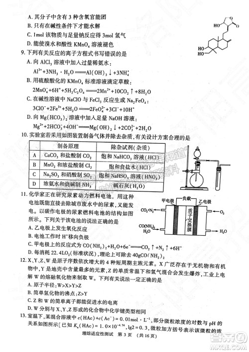 2022年河南省普通高中毕业班高考适应性考试理科综合能力测试试卷及答案