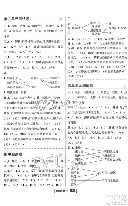 延边人民出版社2022励耘新同步五年级科学下册教科版答案 延边人民出版社2022励耘新同步五年级科学下册教科版答案
