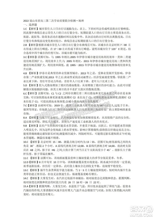 2022届山东省高三第二次学业质量联合检测地理试题及答案 2022届山东省高三第二次学业质量联合检测地理试题及答案