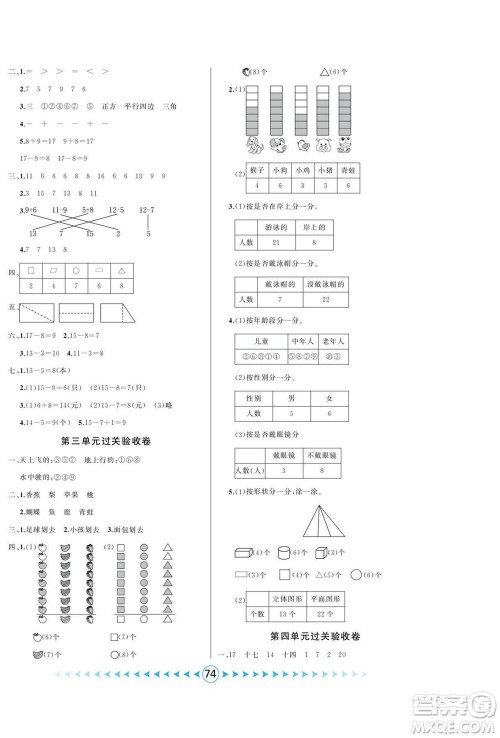 吉林出版集团股份有限公司2022优卷总动员数学一年级下册人教版答案
