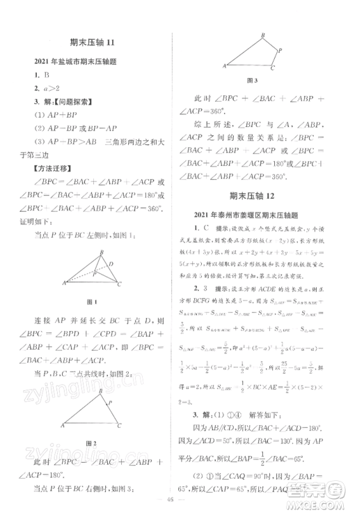 江苏凤凰科学技术出版社2022小题狂做七年级数学下册苏科版巅峰版参考答案