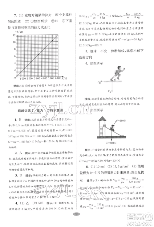 江苏凤凰科学技术出版社2022小题狂做八年级物理下册苏科版巅峰版参考答案 江苏凤凰科学技术出版社2022小题狂做八年级物理下册苏科版巅峰版参考答案