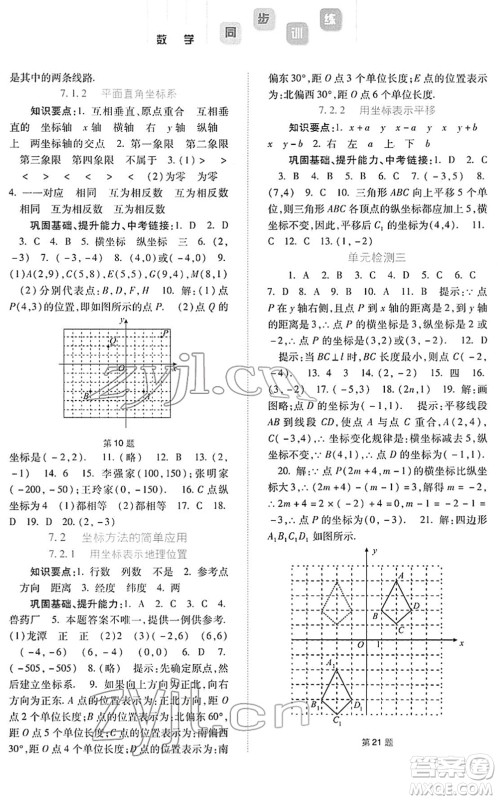 河北人民出版社2022同步训练七年级数学下册人教版答案 河北人民出版社2022同步训练七年级数学下册人教版答案