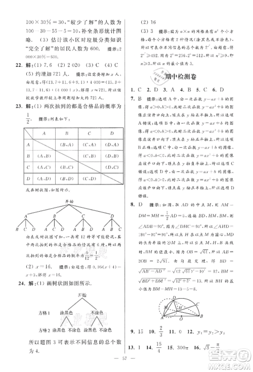 江苏凤凰科学技术出版社2022小题狂做九年级数学下册苏科版提优版参考答案 江苏凤凰科学技术出版社2022小题狂做九年级数学下册苏科版提优版参考答案
