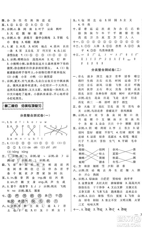 云南美术出版社2022同步跟踪全程检测一年级语文下册人教版答案