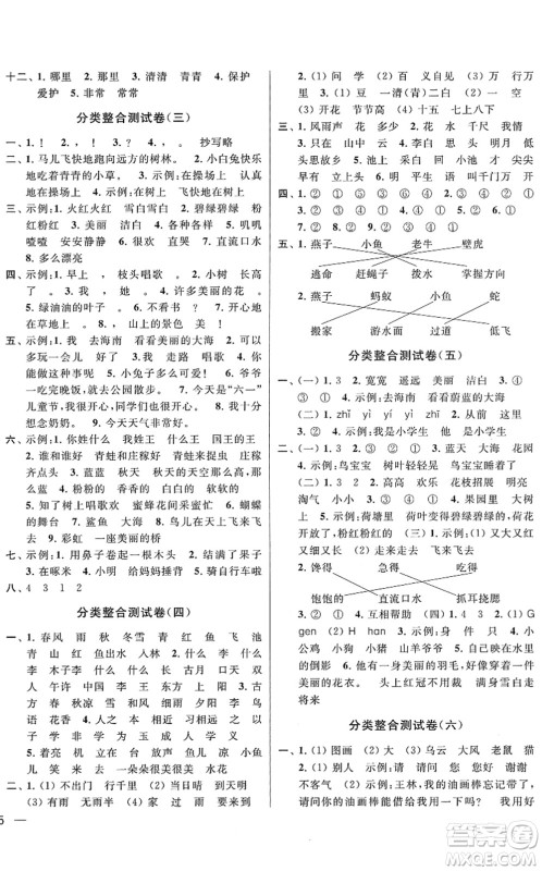 云南美术出版社2022同步跟踪全程检测一年级语文下册人教版答案