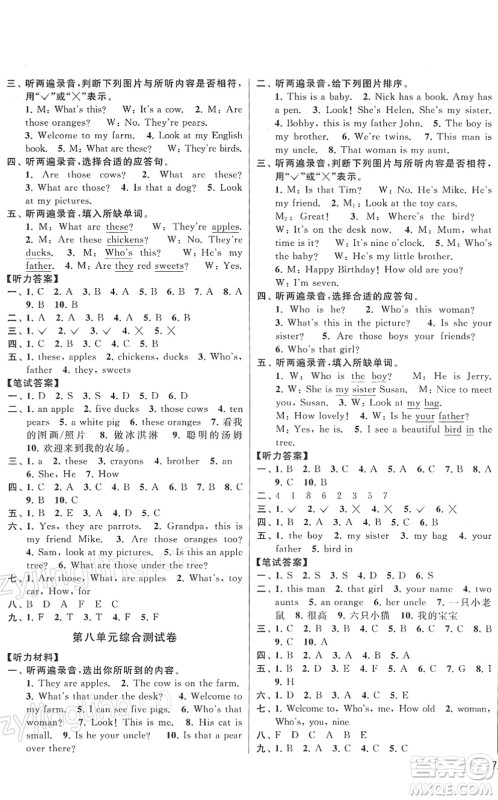 云南美术出版社2022同步跟踪全程检测三年级英语下册译林版答案