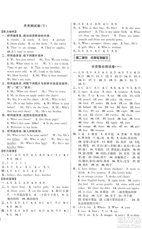 云南美术出版社2022同步跟踪全程检测三年级英语下册译林版答案