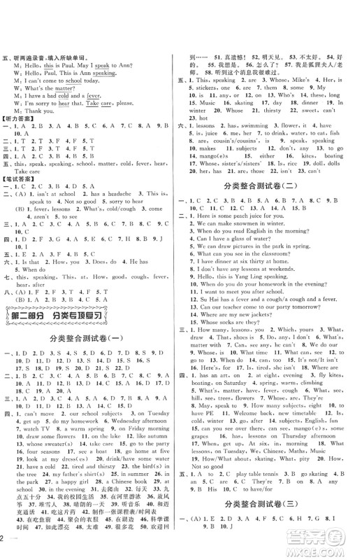 云南美术出版社2022同步跟踪全程检测四年级英语下册译林版答案