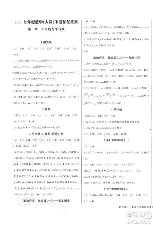 长江少年儿童出版社2022思维新观察七年级数学下册人教版参考答案 长江少年儿童出版社2022思维新观察七年级数学下册人教版参考答案