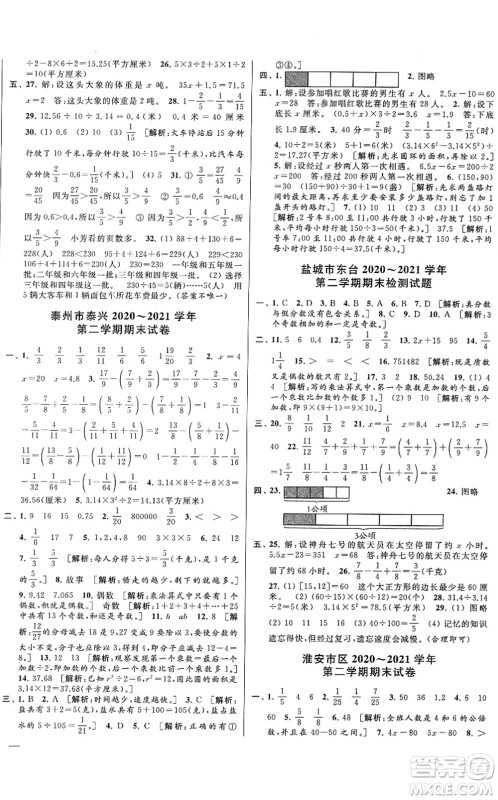 云南美术出版社2022同步跟踪全程检测五年级数学下册苏教版答案