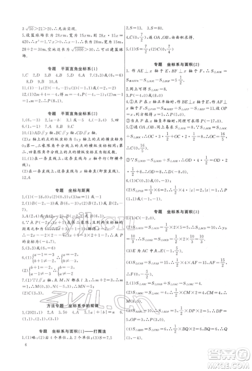 长江少年儿童出版社2022思维新观察培优讲练七年级下册数学人教版参考答案 长江少年儿童出版社2022思维新观察培优讲练七年级下册数学人教版参考答案