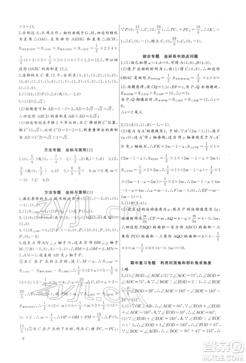 长江少年儿童出版社2022思维新观察培优讲练七年级下册数学人教版参考答案 长江少年儿童出版社2022思维新观察培优讲练七年级下册数学人教版参考答案