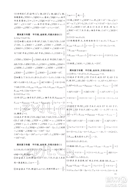 长江少年儿童出版社2022思维新观察培优讲练七年级下册数学人教版参考答案 长江少年儿童出版社2022思维新观察培优讲练七年级下册数学人教版参考答案