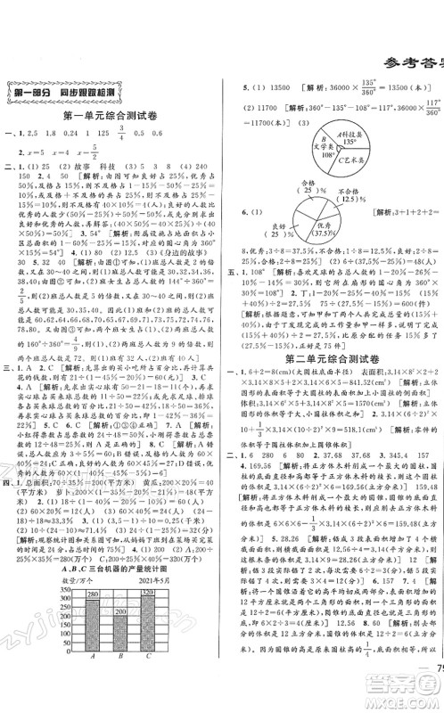 云南美术出版社2022同步跟踪全程检测六年级数学下册苏教版答案