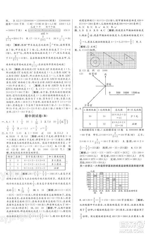云南美术出版社2022同步跟踪全程检测六年级数学下册苏教版答案