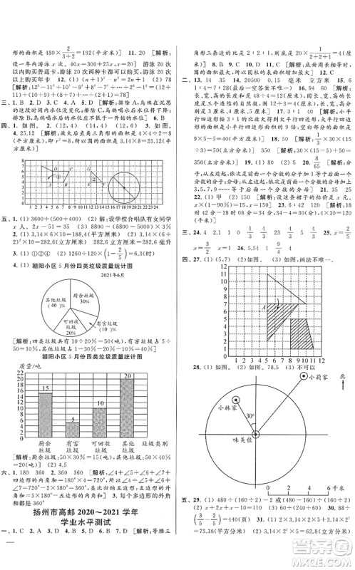 云南美术出版社2022同步跟踪全程检测六年级数学下册苏教版答案