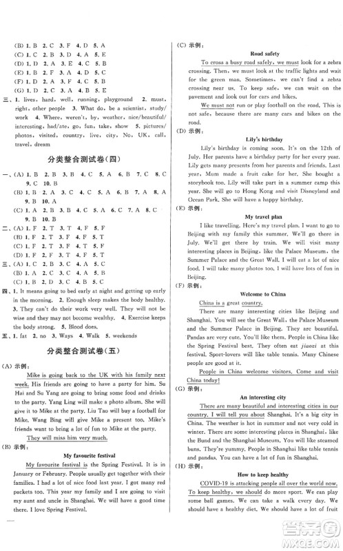 云南美术出版社2022同步跟踪全程检测六年级英语下册译林版答案