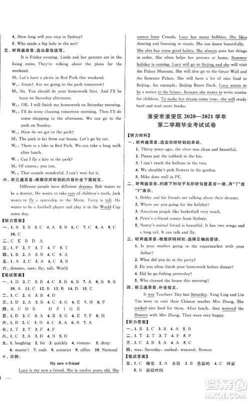 云南美术出版社2022同步跟踪全程检测六年级英语下册译林版答案