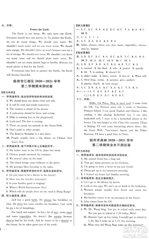 云南美术出版社2022同步跟踪全程检测六年级英语下册译林版答案
