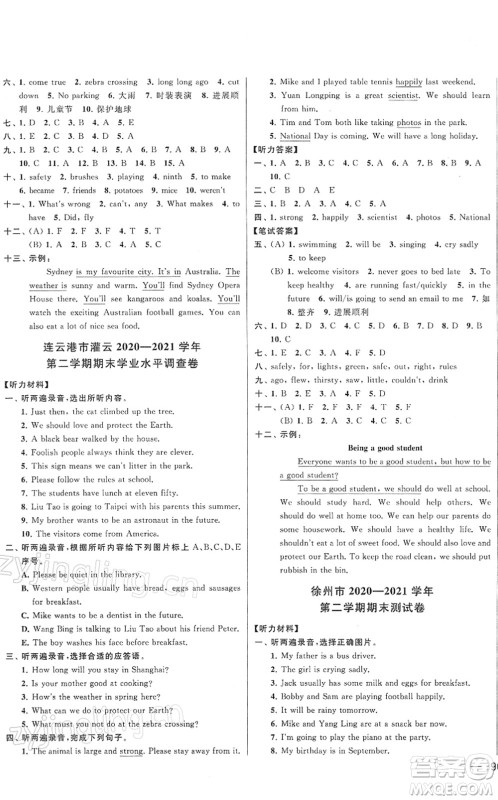 云南美术出版社2022同步跟踪全程检测六年级英语下册译林版答案