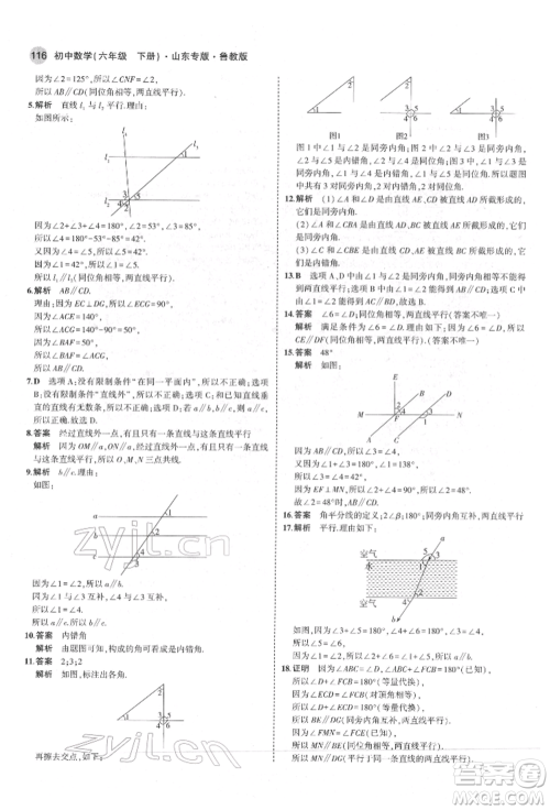 教育科学出版社2022年5年中考3年模拟六年级数学下册鲁教版山东专版参考答案