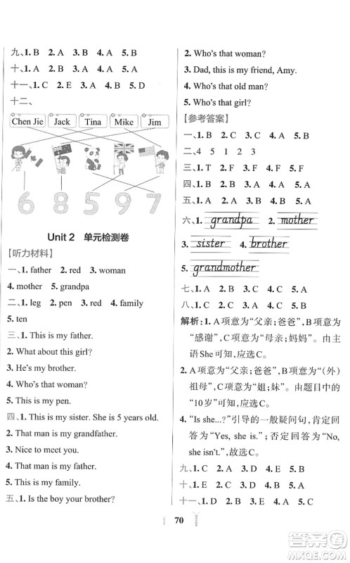 陕西师范大学出版总社2022小学学霸冲A卷三年级英语下册RJ人教版答案