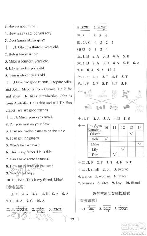陕西师范大学出版总社2022小学学霸冲A卷三年级英语下册RJ人教版答案