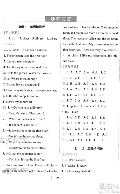 陕西师范大学出版总社2022小学学霸冲A卷四年级英语下册RJ人教版答案 陕西师范大学出版总社2022小学学霸冲A卷四年级英语下册RJ人教版答案