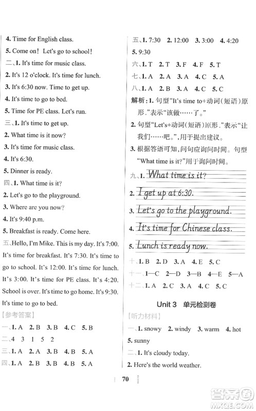 陕西师范大学出版总社2022小学学霸冲A卷四年级英语下册RJ人教版答案 陕西师范大学出版总社2022小学学霸冲A卷四年级英语下册RJ人教版答案