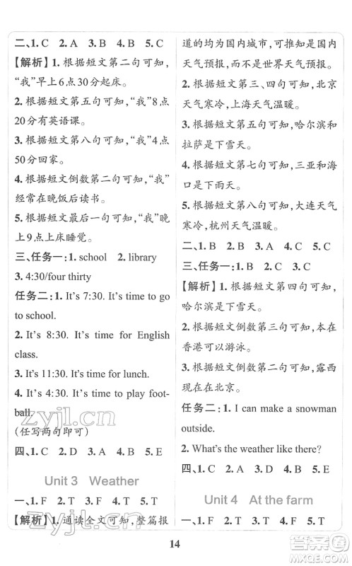 陕西师范大学出版总社2022小学学霸冲A卷四年级英语下册RJ人教版答案 陕西师范大学出版总社2022小学学霸冲A卷四年级英语下册RJ人教版答案