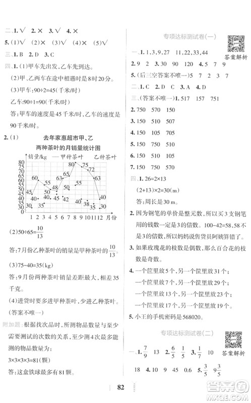 陕西师范大学出版总社2022小学学霸冲A卷五年级数学下册RJ人教版答案