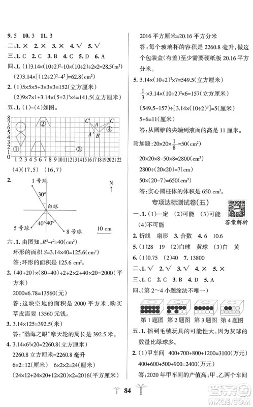 陕西师范大学出版总社2022小学学霸冲A卷六年级数学下册SJ苏教版答案