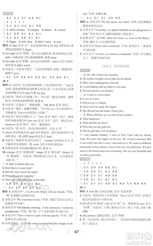 陕西师范大学出版总社2022小学学霸冲A卷六年级英语下册RJ人教版答案