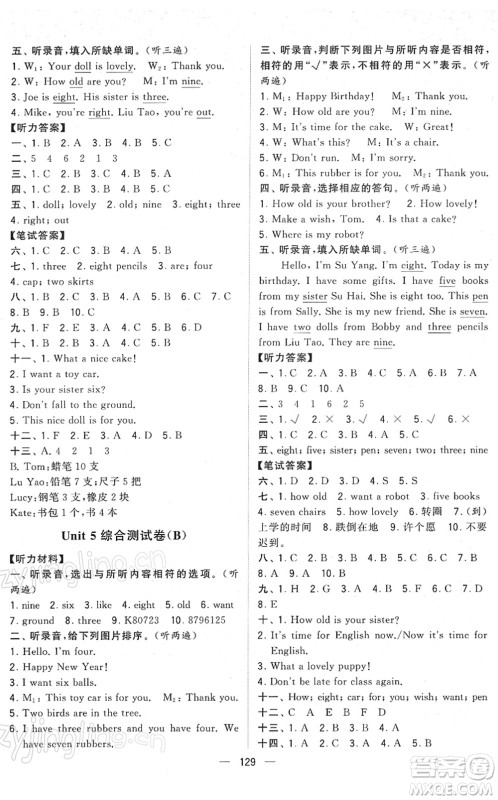 宁夏人民教育出版社2022学霸提优大试卷三年级英语下册江苏国标版答案